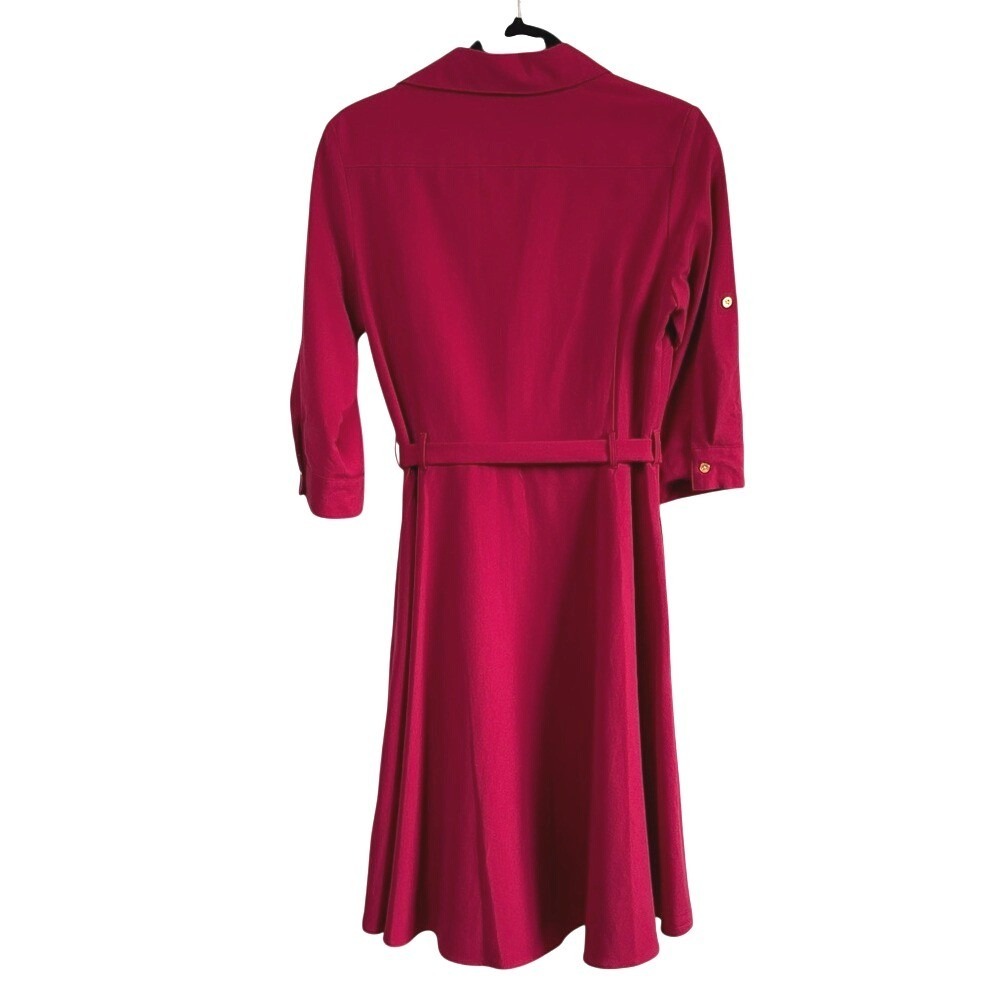 Sharagano Red Tie Waist Midi Dress with Gold Buttons size 4 - Picture 2 of 6